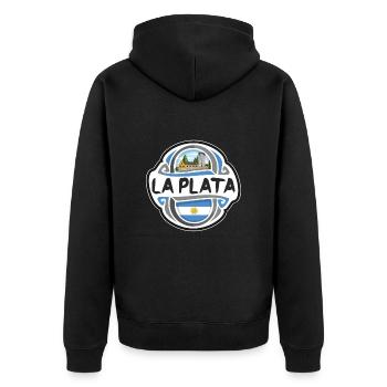La Plata Argentinien Flagge Reise Souvenir Abzeichen Stam - Unisex Premium Bio Zip Hoodie - Schwarz - Hinten - Nico (187cm)