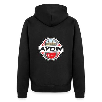 Aydin Türkei Flagge Abzeichen Reise Souvenir Stempel - Unisex Premium Bio Zip Hoodie - Schwarz - Hinten - Nico (187cm)
