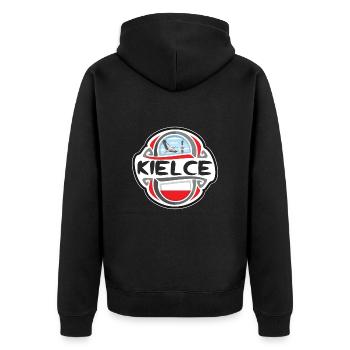 Kielce Polen Flagge Abzeichen Reise Souvenir Briefmarke - Unisex Premium Bio Zip Hoodie - Schwarz - Hinten - Nico (187cm)