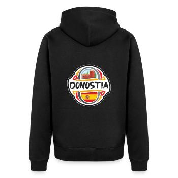 Donostia Spanien Flagge Abzeichen Reise Souvenir Briefmarke - Unisex Premium Bio Zip Hoodie - Schwarz - Hinten - Nico (187cm)