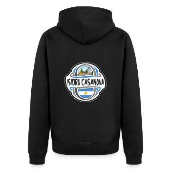 Isidro Casanova Argentina Flag Travel Souvenir Bad - Unisex Premium Organic Zip Hoodie - black - Back - Nico (187cm)