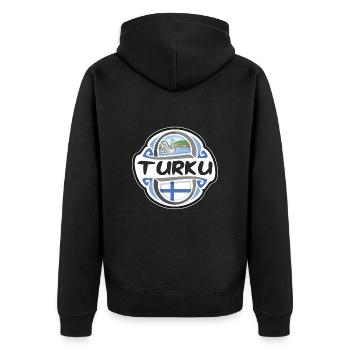 Turku Finnland Flagge Abzeichen Reise Souvenir Stempel - Unisex Premium Bio Zip Hoodie - Schwarz - Hinten - Nico (187cm)