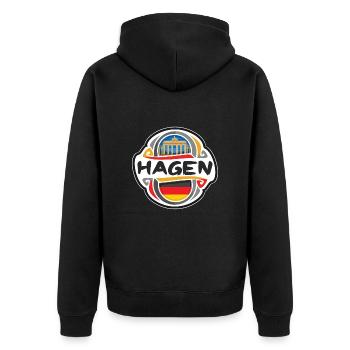 Hagen Deutschland Flaggenabzeichen Reise Souvenir Briefmarke - Unisex Premium Bio Zip Hoodie - Schwarz - Hinten - Nico (187cm)