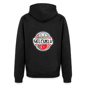Selcuklu Türkei Flagge Abzeichen Reise Souvenir Stempel - Unisex Premium Bio Zip Hoodie - Schwarz - Hinten - Nico (187cm)
