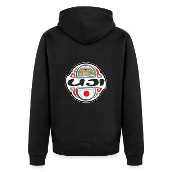 Uji Japan Flagge Abzeichen Reise Souvenir Stempel - Unisex Premium Bio Zip Hoodie - Schwarz - Hinten - Nico (187cm)