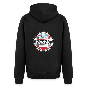 Rzeszow Polen Flagge Abzeichen Reise Souvenir Briefmarke - Unisex Premium Bio Zip Hoodie - Schwarz - Hinten - Nico (187cm)