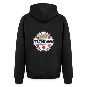 Tachikawa Japan Flagge Abzeichen Reise Souvenir Briefmarke - Unisex Premium Bio Zip Hoodie - Schwarz - Hinten - Nico (187cm)