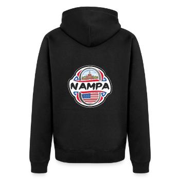 Nampa USA United States Flag Travel Souvenir Badge - Unisex Premium Organic Zip Hoodie - black - Back - Nico (187cm)
