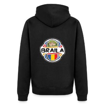 Braila Roumanie Drapeau Badge Voyage Souvenir Timbre - Veste à capuche bio Premium Unisexe - noir - Dos - Nico (187cm)