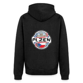 Plzen Tschechien Flagge Abzeichen Reise Souvenir Briefmarke - Unisex Premium Bio Zip Hoodie - Schwarz - Hinten - Nico (187cm)