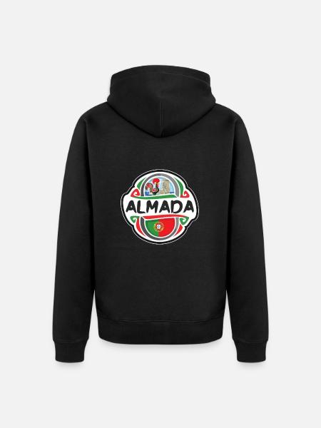 Almada Portugal Drapeau Badge Voyage Souvenir Timbre - Veste à capuche bio Premium Unisexe - noir