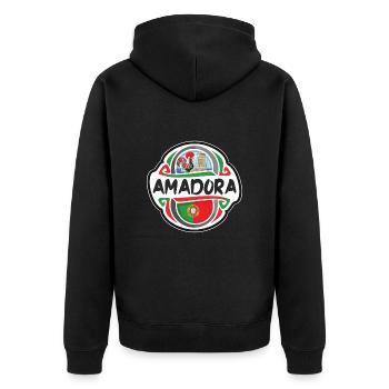 Amadora Portugal Flagge Abzeichen Reise Souvenir Stempel - Unisex Premium Bio Zip Hoodie - Schwarz - Hinten - Nico (187cm)