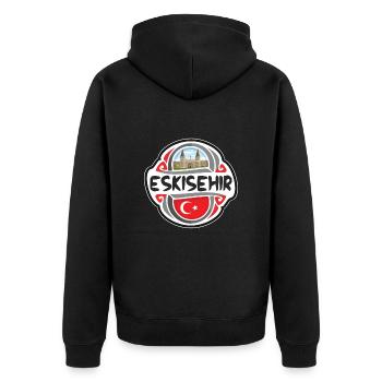 Eskisehir Türkei Flagge Abzeichen Reise Souvenir Stempel - Unisex Premium Bio Zip Hoodie - Schwarz - Hinten - Nico (187cm)
