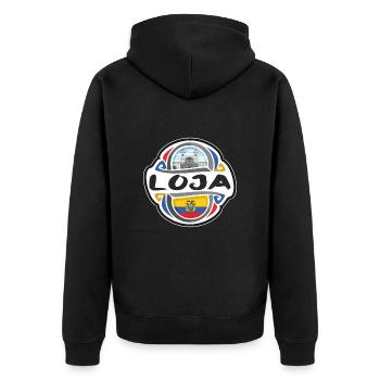 Loja Ecuador Flagge Abzeichen Reise Souvenir Stempel - Unisex Premium Bio Zip Hoodie - Schwarz - Hinten - Nico (187cm)