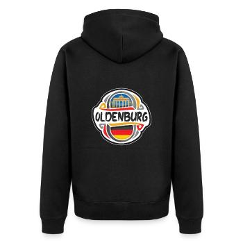 Oldenburg Deutschland Flagge Abzeichen Reise Souvenir Briefmarke - Unisex Premium Bio Zip Hoodie - Schwarz - Hinten - Nico (187cm)