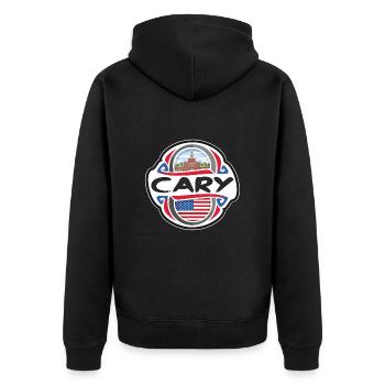 Cary USA United States Flag Travel Souvenir Badge - Unisex Premium Organic Zip Hoodie - black - Back - Nico (187cm)