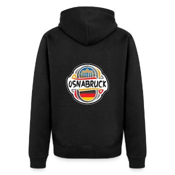 Osnabrück Deutschland Flaggenabzeichen Reise Souvenir Briefmarke - Unisex Premium Bio Zip Hoodie - Schwarz - Hinten - Nico (187cm)