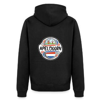 Apeldoorn Niederlande Flagge Reise Souvenir Badge S - Unisex Premium Bio Zip Hoodie - Schwarz - Hinten - Nico (187cm)