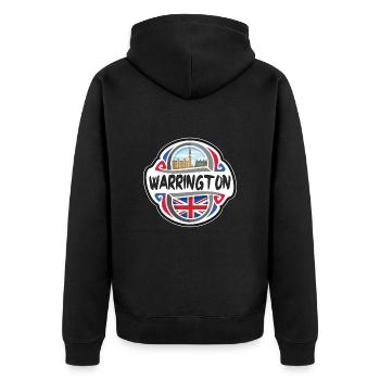 Warrington UK Vereinigtes Königreich Flagge Reisesouvenir - Unisex Premium Bio Zip Hoodie - Schwarz - Hinten - Nico (187cm)