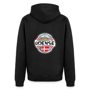 Odense Danemark Drapeau Badge Voyage Souvenir Timbre - Veste à capuche bio Premium Unisexe - noir - Dos - Nico (187cm)