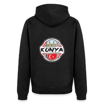 Konya Türkei Flagge Abzeichen Reise Souvenir Stempel - Unisex Premium Bio Zip Hoodie - Schwarz - Hinten - Nico (187cm)