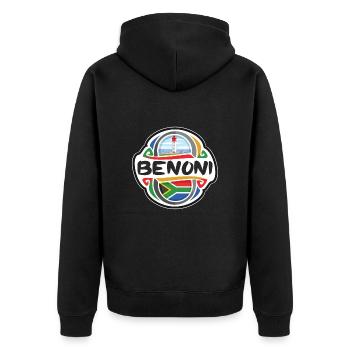Benoni Südafrika Flagge Reise Souvenir Abzeichen Sta - Unisex Premium Bio Zip Hoodie - Schwarz - Hinten - Nico (187cm)