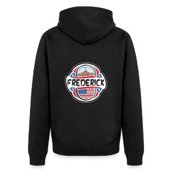Frederick USA Vereinigte Staaten Flagge Reise Souvenir B - Unisex Premium Bio Zip Hoodie - Schwarz - Hinten - Nico (187cm)