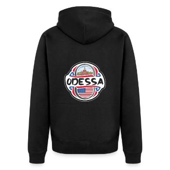 Odessa USA United States Flag Travel Souvenir Badg - Unisex Premium Organic Zip Hoodie - black - Back - Nico (187cm)