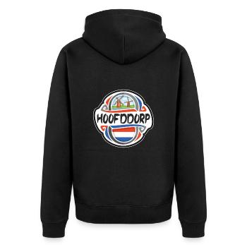 Hoofddorp Netherlands Flag Travel Souvenir Badge S - Unisex Premium Organic Zip Hoodie - black - Back - Nico (187cm)