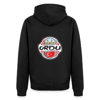 Ordu Türkei Flagge Abzeichen Reise Souvenir Stempel - Unisex Premium Bio Zip Hoodie - Schwarz - Hinten - Nico (187cm)