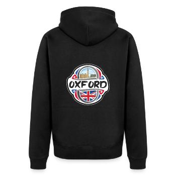 Oxford UK Vereinigtes Königreich Flagge Reise Souvenir Badg - Unisex Premium Bio Zip Hoodie - Schwarz - Hinten - Nico (187cm)