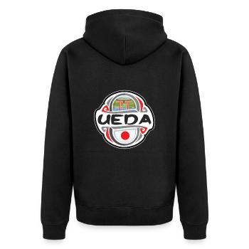 Ueda Japon Flag Badge Souvenir de Voyage Timbre - Veste à capuche bio Premium Unisexe - noir - Dos - Nico (187cm)