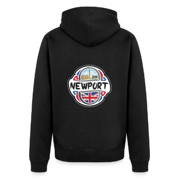 Newport UK Vereinigtes Königreich Flagge Reisesouvenir Bad - Unisex Premium Bio Zip Hoodie - Schwarz - Hinten - Nico (187cm)