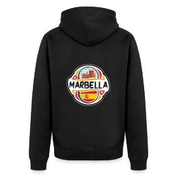 Marbella Spanien Flagge Abzeichen Reise Souvenir Briefmarke - Unisex Premium Bio Zip Hoodie - Schwarz - Hinten - Nico (187cm)