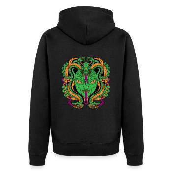 Medusa Gesicht Schlangenfrau - Unisex Premium Bio Zip Hoodie - Schwarz - Hinten - Nico (187cm)