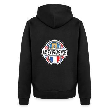 Aix en Provence France Flag Travel Souvenir Badge - Unisex Premium Organic Zip Hoodie - black - Back - Nico (187cm)