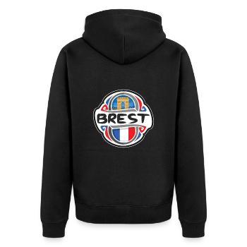 Brest France Flag Badge Travel Souvenir Stamp - Unisex Premium Organic Zip Hoodie - black - Back - Nico (187cm)