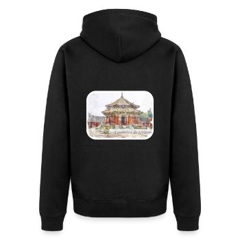 Esquisse d’aquarelle de Chine Illustration dessinée à la main - Veste à capuche bio Premium Unisexe - noir - Dos - Nico (187cm)
