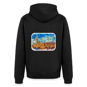 Budapest Ungarn Aquarell Skizze Illustration - Unisex Premium Bio Zip Hoodie - Schwarz - Hinten - Nico (187cm)