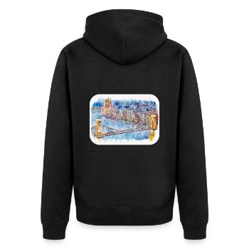Budapest Ungarn Aquarell Skizze Illustration - Unisex Premium Bio Zip Hoodie - Schwarz - Hinten - Nico (187cm)