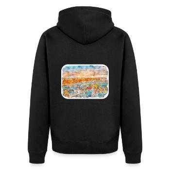 Lithuania Landmark Watercolor Sketch Illustration - Unisex Premium Organic Zip Hoodie - black - Back - Nico (187cm)