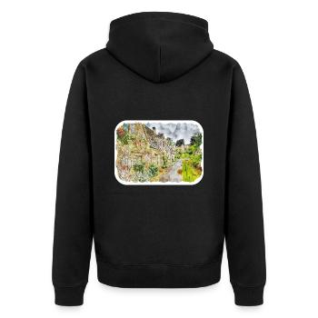 Angleterre Royaume-Uni Aquarelle Esquisse Dessinée à la main Peinture - Veste à capuche bio Premium Unisexe - noir - Dos - Nico (187cm)
