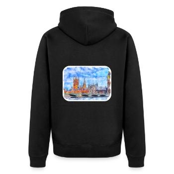 Angleterre Royaume-Uni Croquis à l’aquarelle Peinture dessinée à la main - Veste à capuche bio Premium Unisexe - noir - Dos - Nico (187cm)