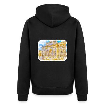 Rome Italie Croquis à l’aquarelle Peinture dessinée à la main - Veste à capuche bio Premium Unisexe - noir - Dos - Nico (187cm)