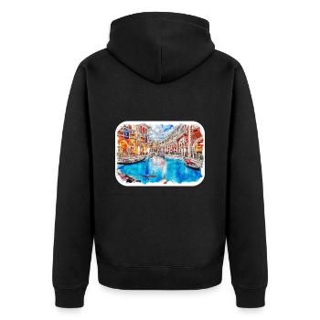 Venedig Italien Aquarellskizze Gezeichnete Illustration - Unisex Premium Bio Zip Hoodie - Schwarz - Hinten - Nico (187cm)