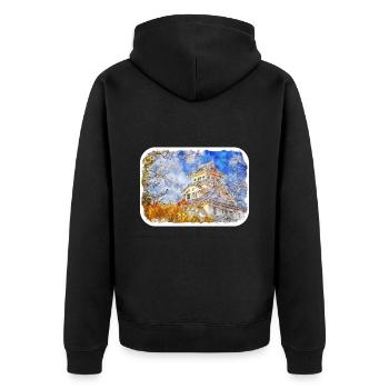 Japan Aquarellskizze Handgezeichnete Illustration - Unisex Premium Bio Zip Hoodie - Schwarz - Hinten - Nico (187cm)