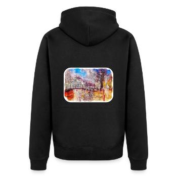 Amsterdam Netherlands Watercolor Sketch Drawing - Unisex Premium Organic Zip Hoodie - black - Back - Nico (187cm)
