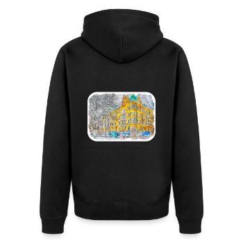 Helsinki Finnland Aquarell Skizze Illustration - Unisex Premium Bio Zip Hoodie - Schwarz - Hinten - Nico (187cm)