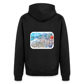 Quito Équateur Aquarelle Dessin Illustration - Veste à capuche bio Premium Unisexe - noir - Dos - Nico (187cm)