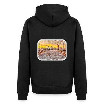 Prager Tschechien Aquarellskizze - Unisex Premium Bio Zip Hoodie - Schwarz - Hinten - Nico (187cm)